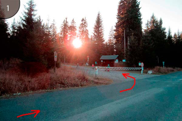 Von Gottesgab kommend … diesen Waldweg ca. 4 km laufen bis zur Wanderhütte an der linken Seite